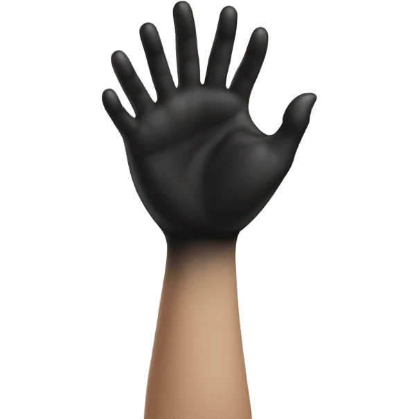 light hand holding a black heart emoji
