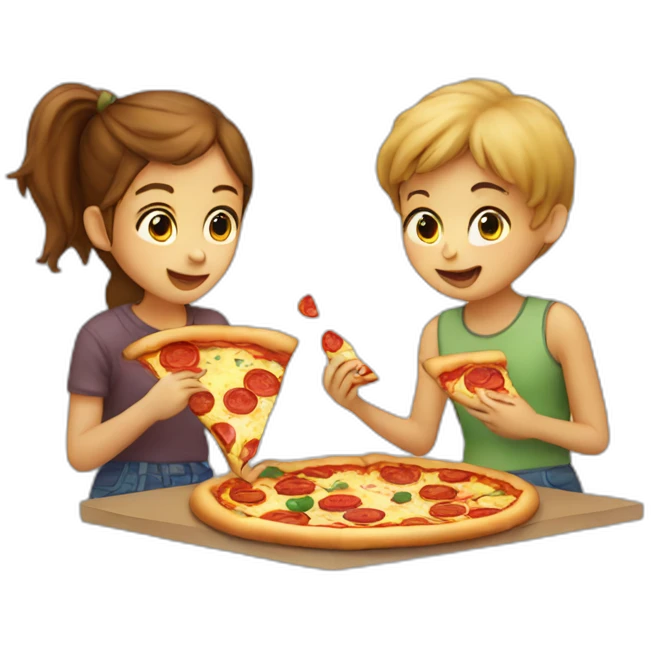 girl and boy eating pizza emoji