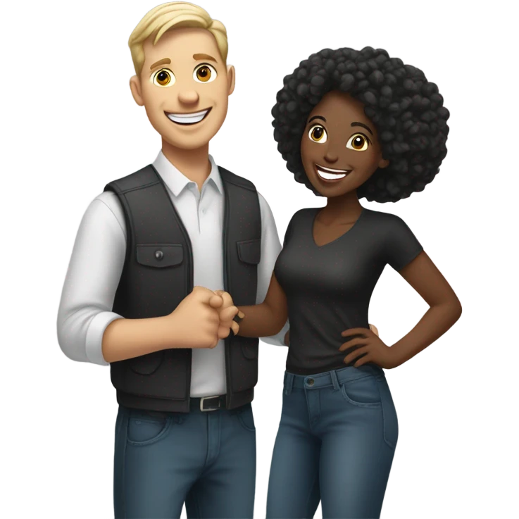 White Man and black woman cheering emoji