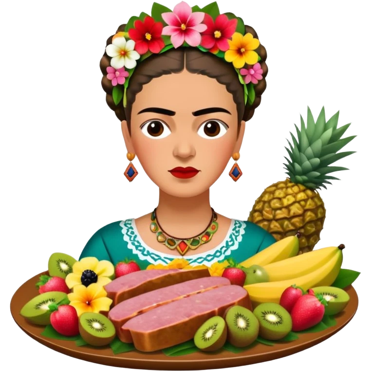 frida khalo style spam meat tropical fruit platter emoji