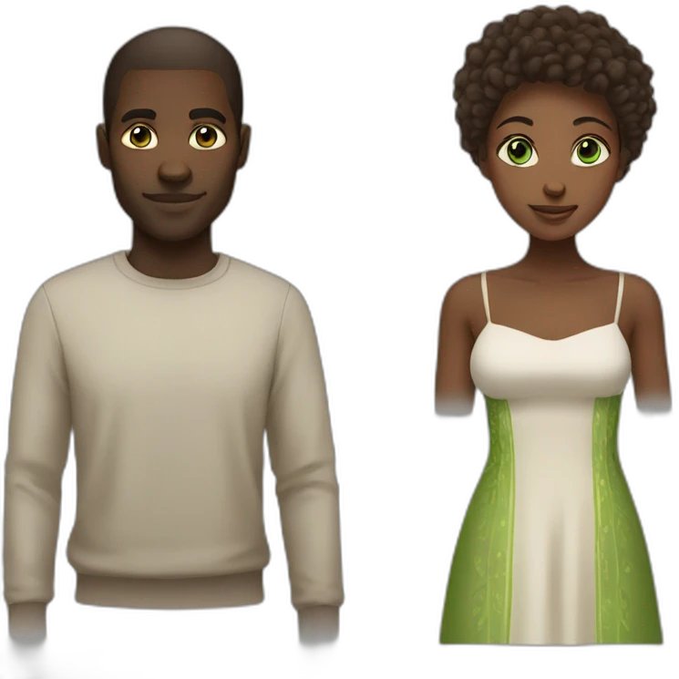 African man with short hair and russian girl with brown long hair and green eyes emoji