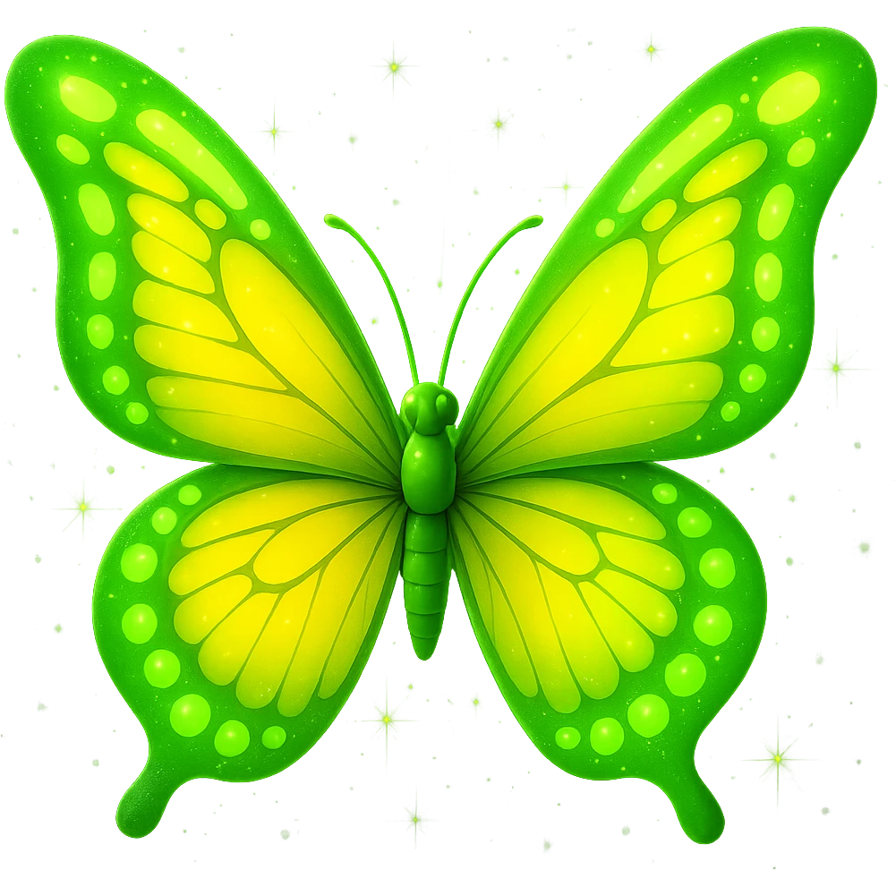 Enhance and intensify the wing color to a bright #c0ff53 green, maintaining all magical light effects, rays, and particles. Style: 3D cartoon, elegant, fantasy with transparent background. emoji