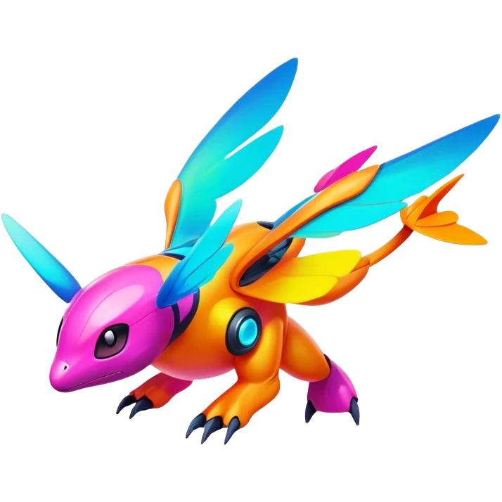 Colorful Neon Colorful Vibrant Colors Flying Futuristic Fakémon-Pokémon-Creature Full Body emoji
