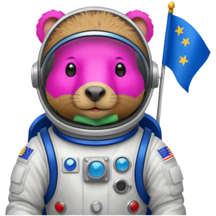 Capypara in space suit, holding blue rectangle flag emoji