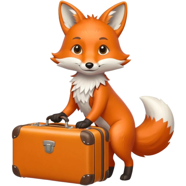A clever fox gripping a tiny suitcase with its agile tail. emoji