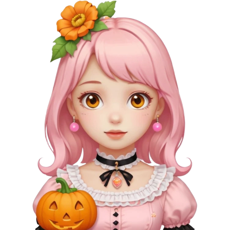 pastel pink orange halloween Lolita  flower pumpkin choker emoji