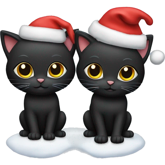 Two black cats with Christmas hats emoji