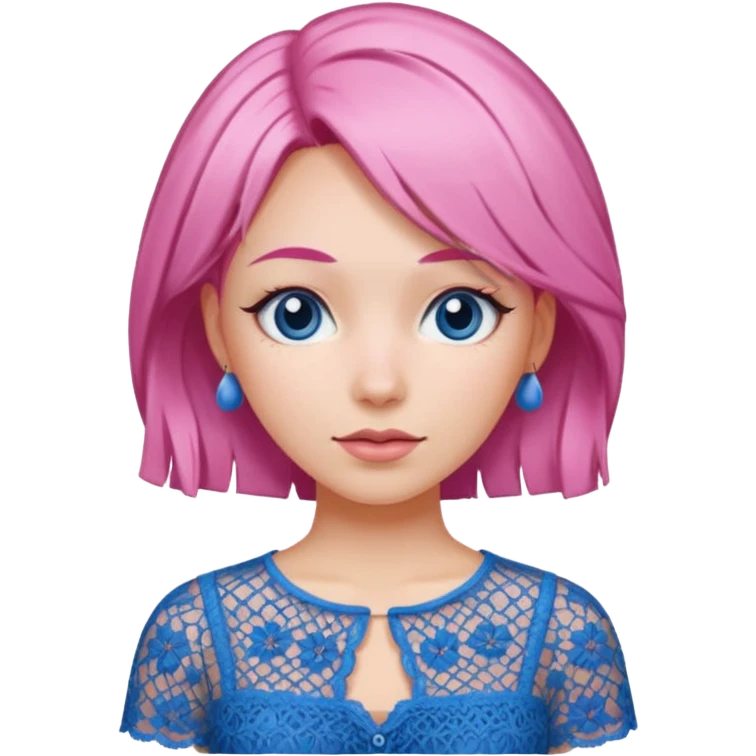 pink haired woman with lace patterned blue top emoji