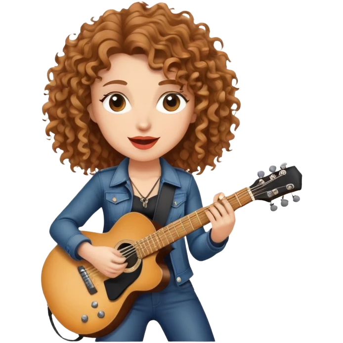 woman rockstar with light brown curly hair playing guitar on stage emoji