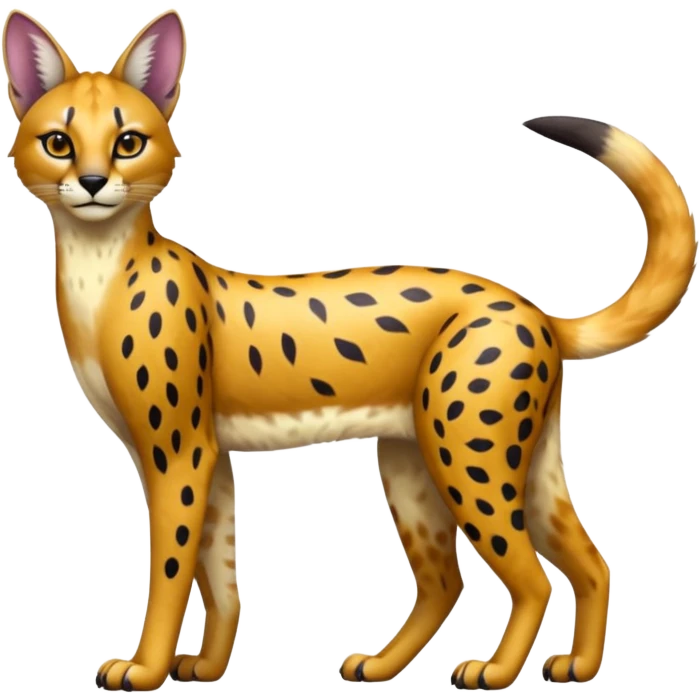 Colorful shiny Caracal-Cheetah-Serval-Civet-Trico-Sergal-Vernid-fusion-hybrid-animal-creature, dull body emoji