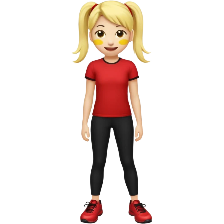 A smiley yellow emoji (like 😊) with a ponytail, red shirt, big breasts, black pants, ass and red shoes emoji