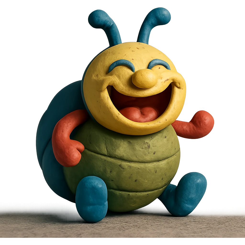 claymation style laughing bug emoji