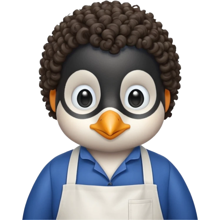 penguin with curly hair in blue apron emoji