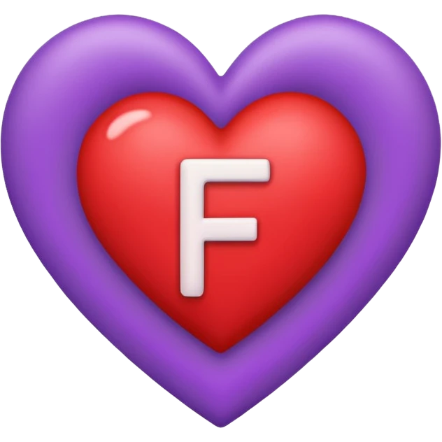 un corazon rojo CON LA LETRA F  DE COLOR LILA EN EL CENTRO emoji