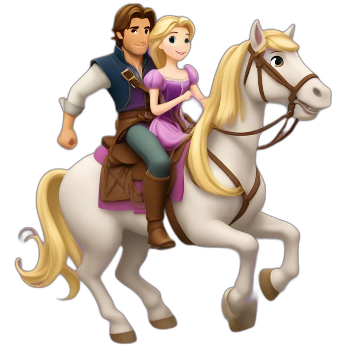 Rapunzel and Flynn Rider, riding on a horse emoji