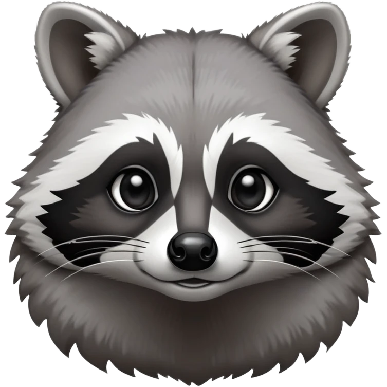 Cinematic-Noble-Raccoon-Portrait-Emoji – Poised and confident, with a sturdy build and a beautifully textured fur of silver-grey accented by dark black facial markings, deep-set, big black eyes, simplified yet sharp and sophisticated zoom out to show shoulders emoji
