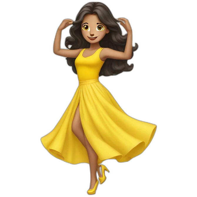 Pretty woman with dark hair dancing in a yellow skirt emoji