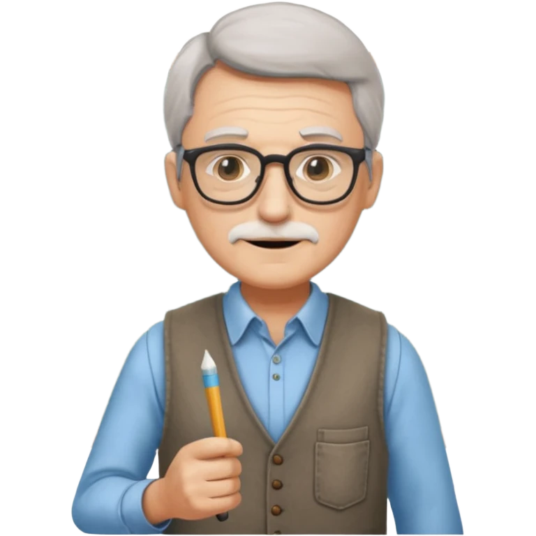 Man teacher: old, wearing vest, wearing glasses, hold chalk on their hand emoji