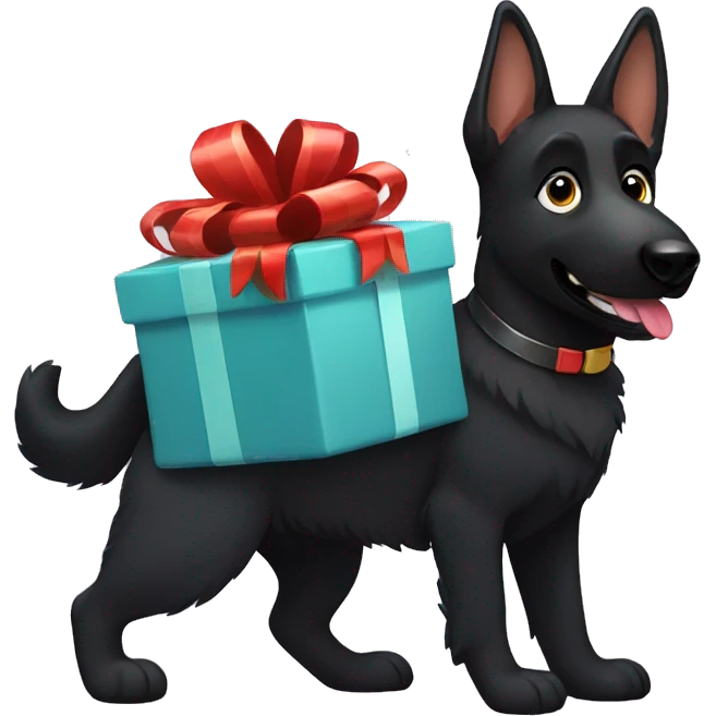 black german shepherd with present emoji
