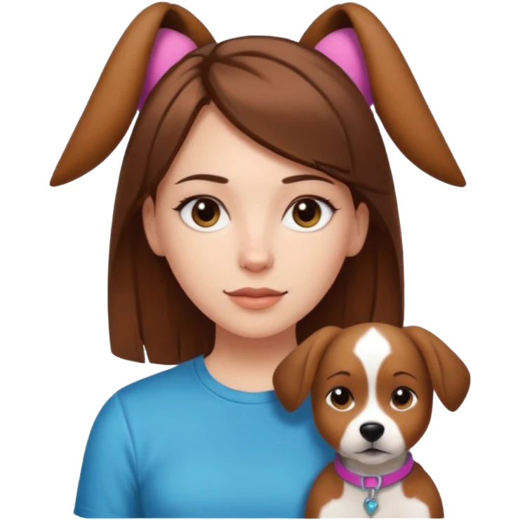 White girl with straight brown hair name is Valentina put dog ears on her and make he rlike like a bith but still not ugly just the dog prt of it and also have a shirt that says siri on it emoji