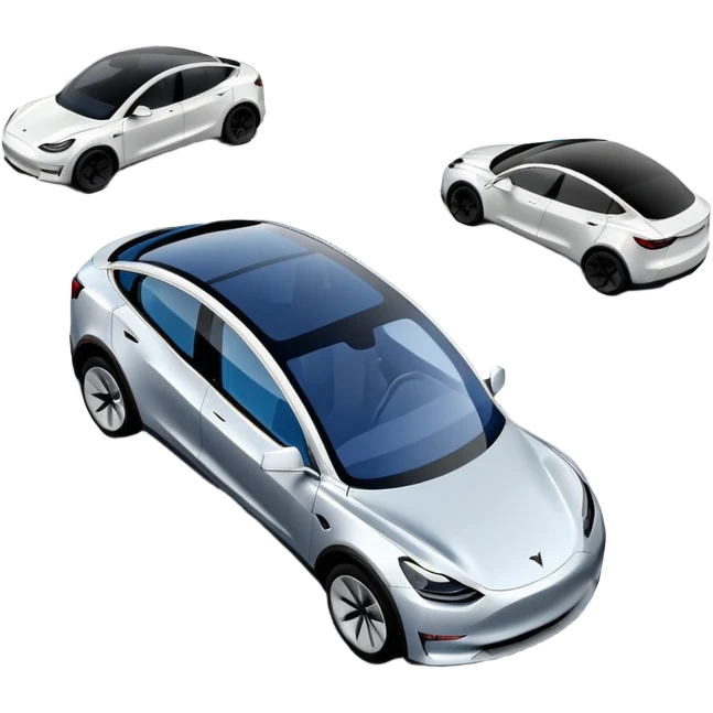 Tesla Model Y parking between two cars, seen from above. A blue line shows the planned trajectory emoji