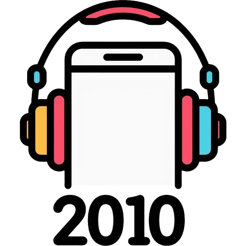 Music icon with headphones, smartphone, and "2010" text emoji