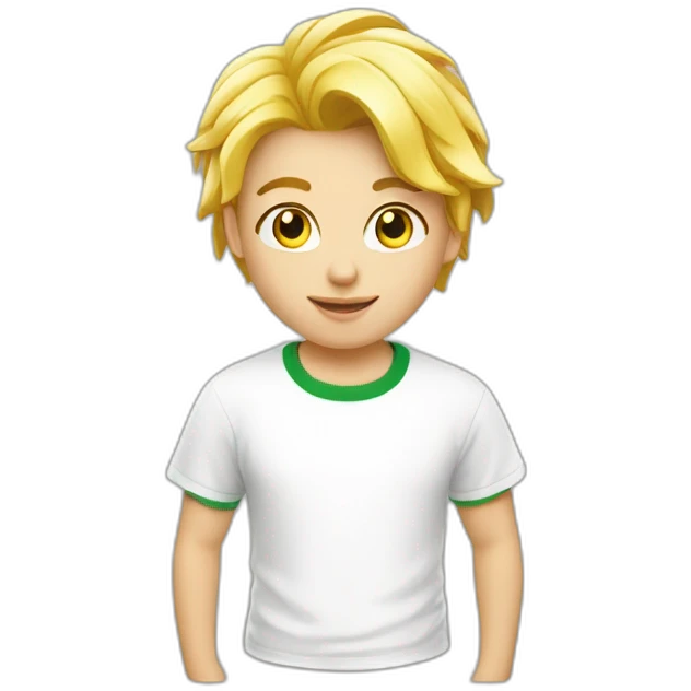 Jeune blond cheveux courts veste verte t-shirt blanc emoji
