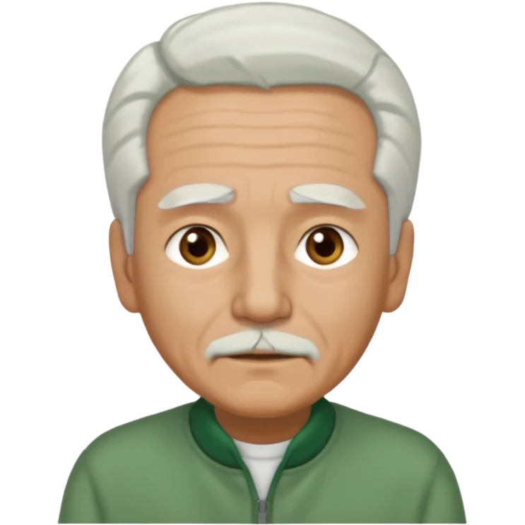 abuelo con pelo blanco, ojos cafés y ropa verde emoji