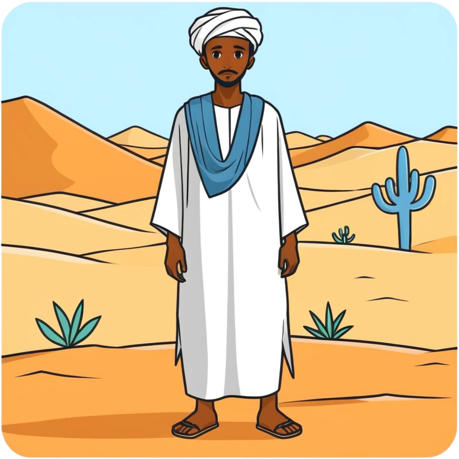 Somali man in a desert wearing somali clothes emoji