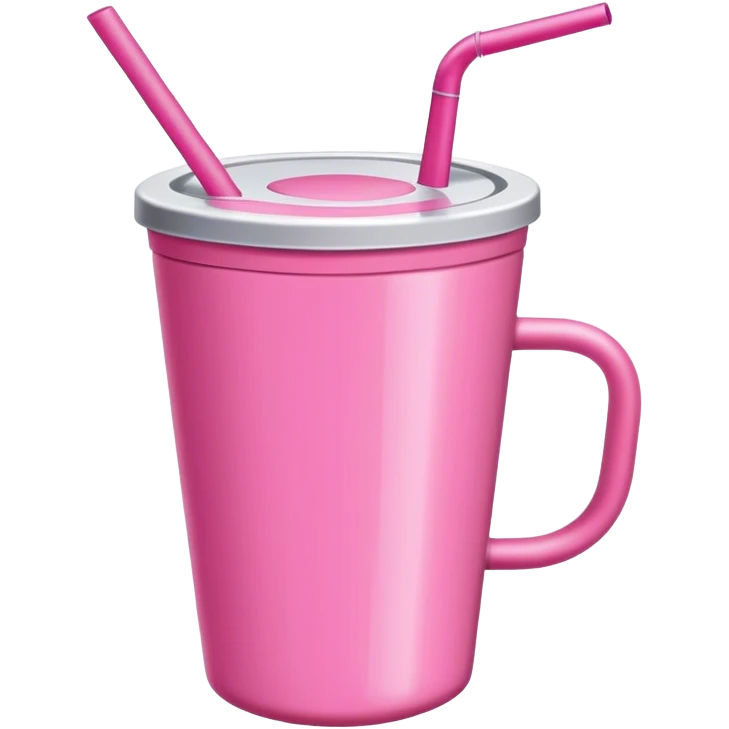 Pink tumbler with handle and straw emoji