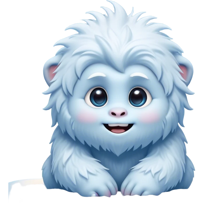 Cinematic Cute Yeti Portrait Emoji, with a charming, small, fluffy form in soft snowy whites and cool blues, featuring big, innocent eyes and a shy, gentle smile, simplified yet irresistibly endearing, highly detailed with a soft glowing outline that captures the whimsical charm of a friendly yeti ready for a cuddle! emoji