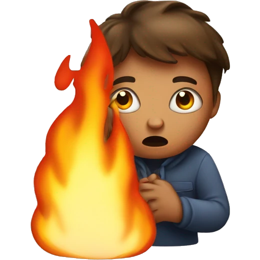 Frightened person near fire emoji