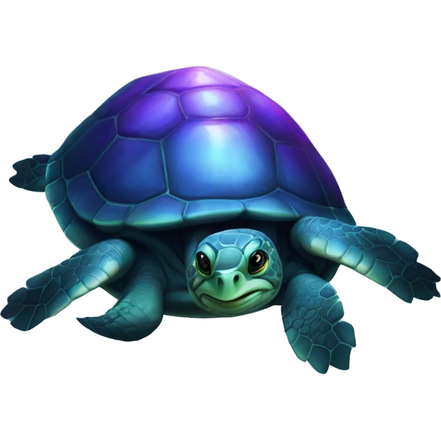 Dark iridescent sea turtle glowing with a wig emoji