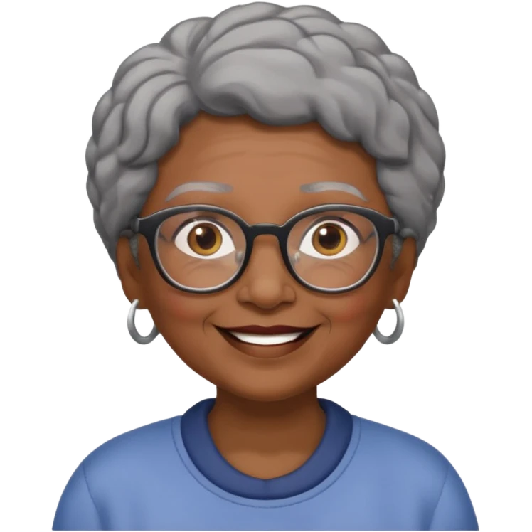 emoji of a black grandma women with black and gray hair with glasses and brown eyebrows emoji