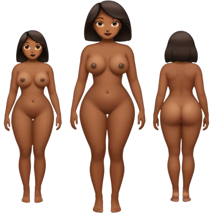 Full body view of a naked black woman with large breasts and a large butt emoji
