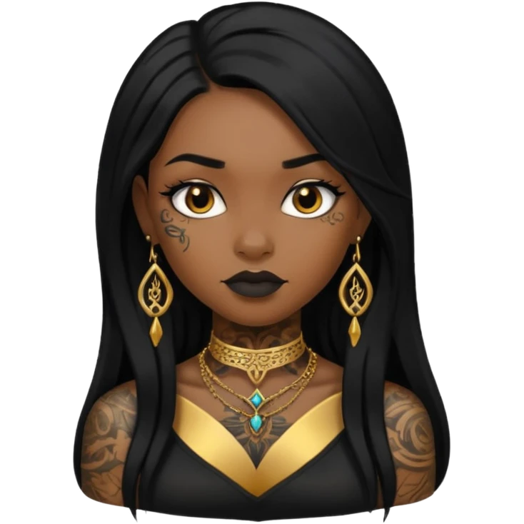 Tattooed princesses black girl with long hair more gold emoji