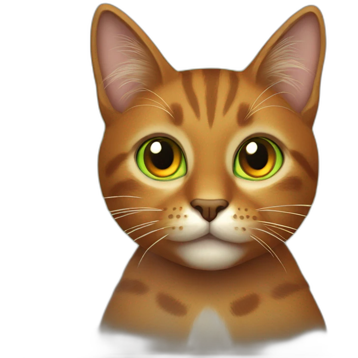 Brown cat with orange spots on the body, yellow eyes and green pupils emoji