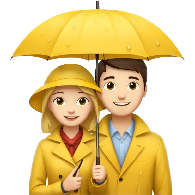 Couple under yellow umbrella, City Rain Scene. emoji