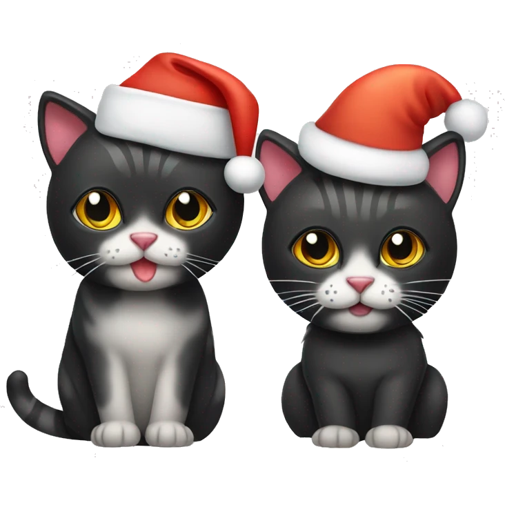 Black cat and tiger cat wit christmas hat  emoji