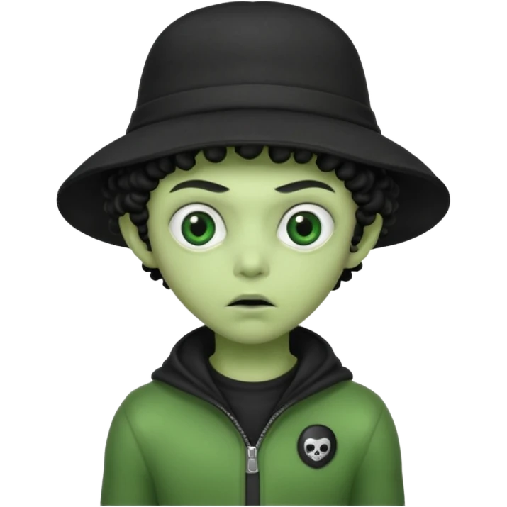 alien with robber mask concerned curly hair and robber outfit hat emoji