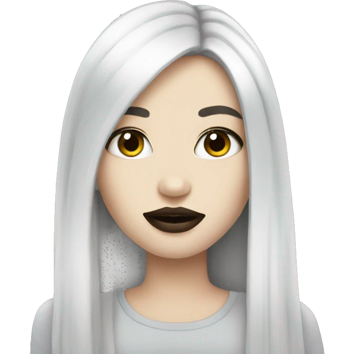 Pale girl with long black hair and big makeup lips emoji