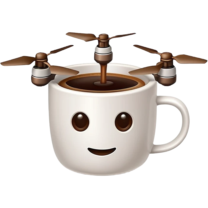 2d cup of coffe in style of java programing language logo with drone propelers emoji