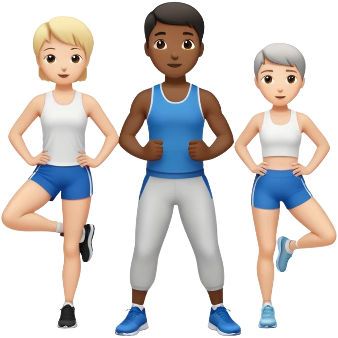3 friends exercising together, one black person and two white people emoji