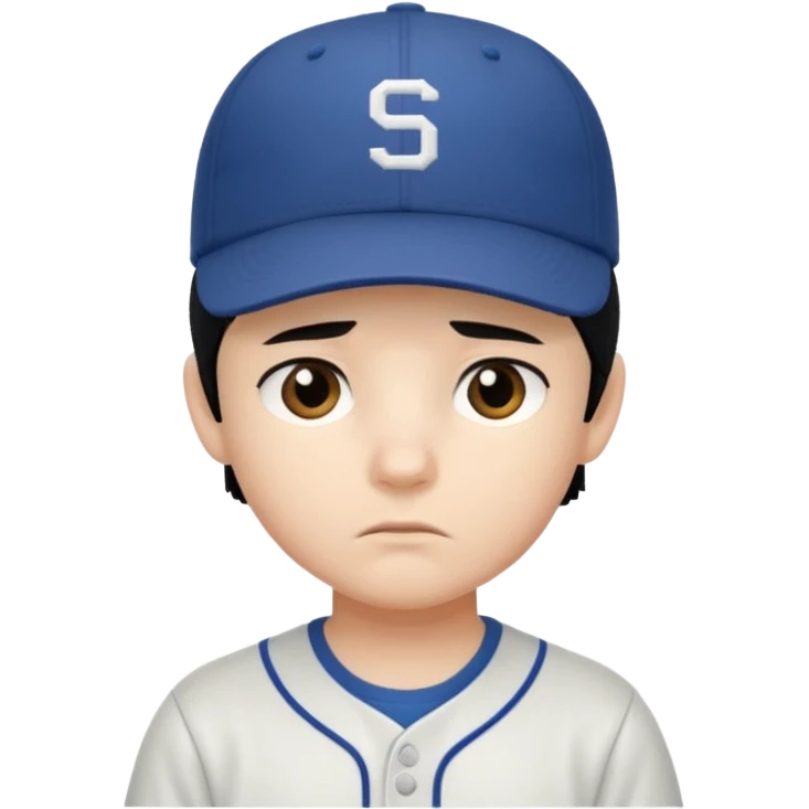 Gere um menino de cabelos preto e boné pro lado com feição séria emoji