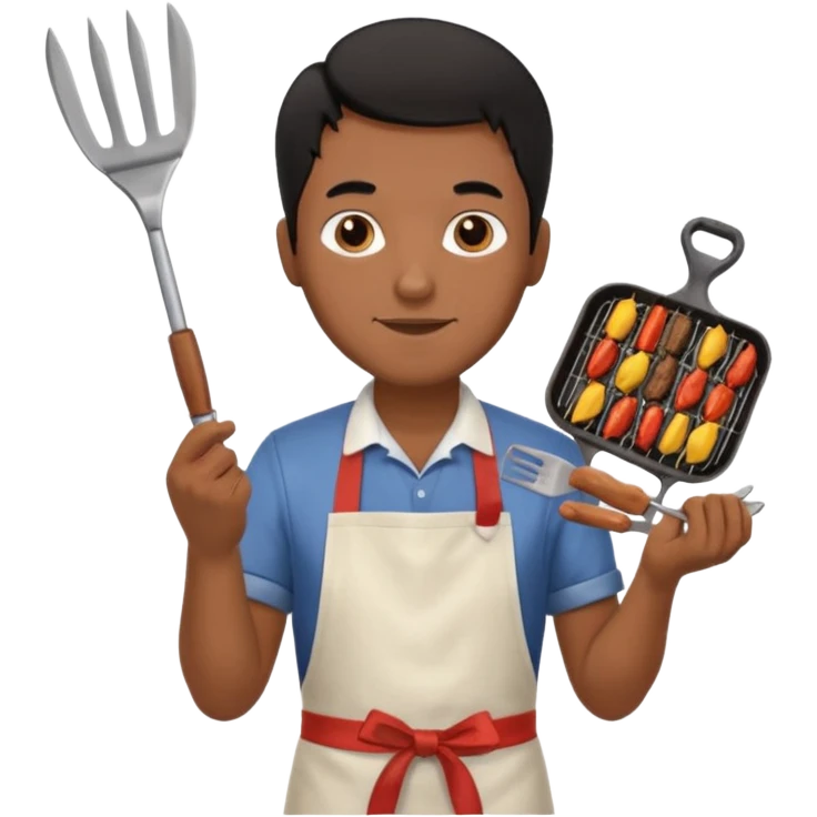 man cooking barbecue full-body black hair brown skin emoji