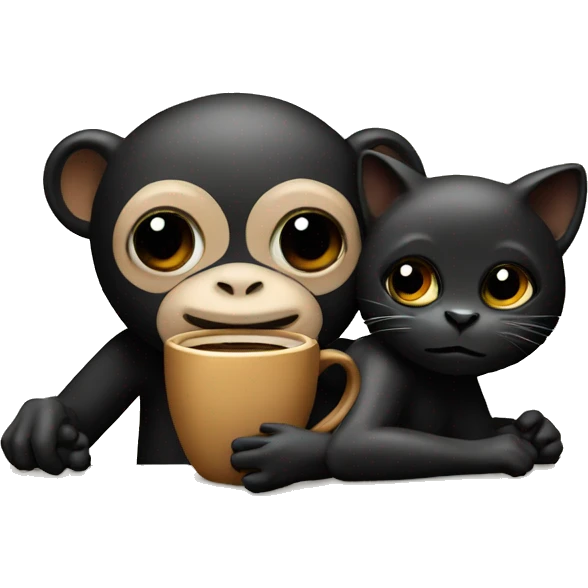 Coffee monkey hugging black cat with black eyes emoji
