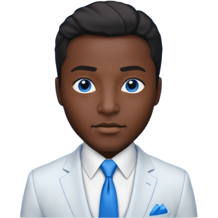 businessman, black skin, black eyes, white suit, blue tie emoji