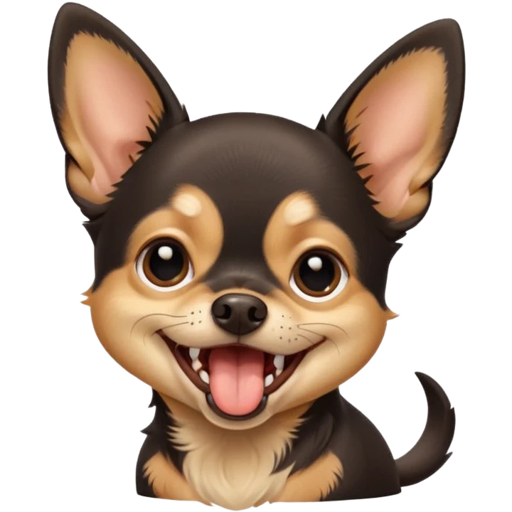 A high-resolution digital illustration of a cute black and tan chihuahua yawning. portrait in a clean, semi-realistic style emoji