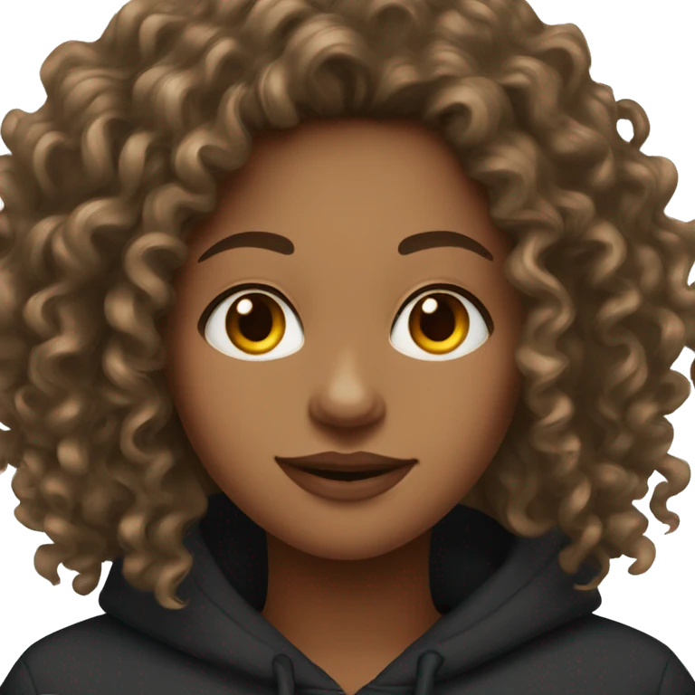 Long Curly haired woman with a black hoodie and hoop earrings  emoji