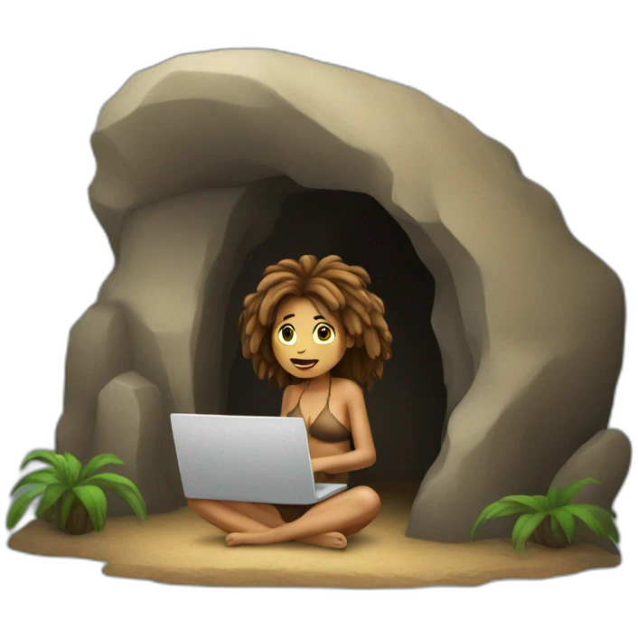 cave woman with computer emoji